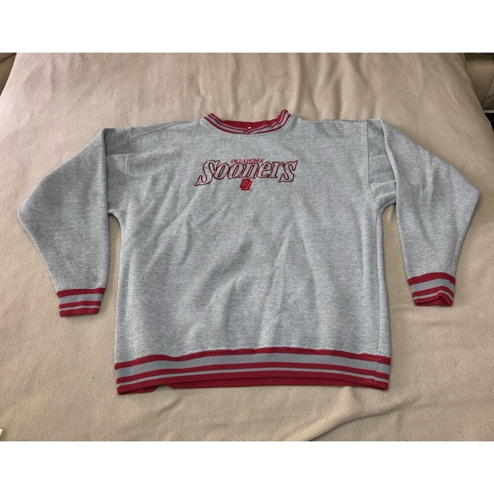 Vintage Oklahoma Sooners Sweatshirt Men's Size L Red Oak Sportswear Gray